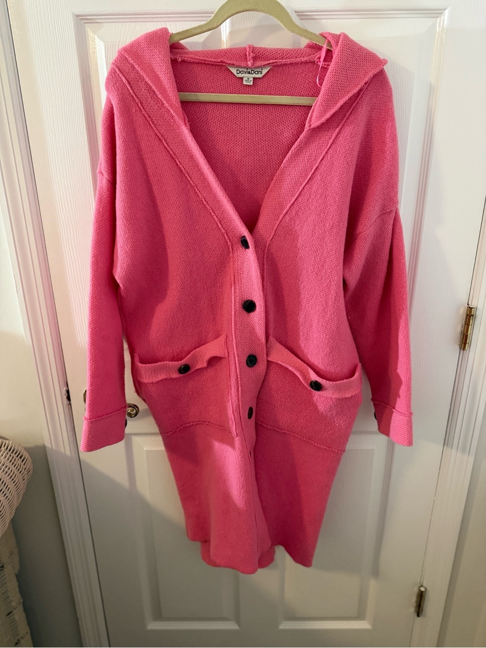 DAVI & DANI Bright Pink Hooded Button-Front Cardigan